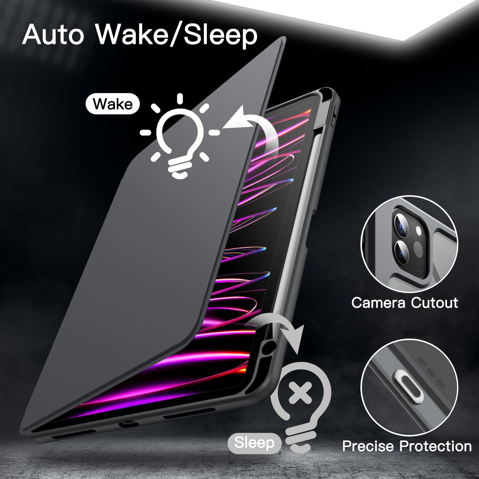 Custodia Rotazione 360° Per IPad 10.2'' 9a/8a/7a Gen (2021-2019), Con Portapenna, Cover Trasparente Posteriore, Supporto A Tre Piega E Funzione Wake/Sleep - 4