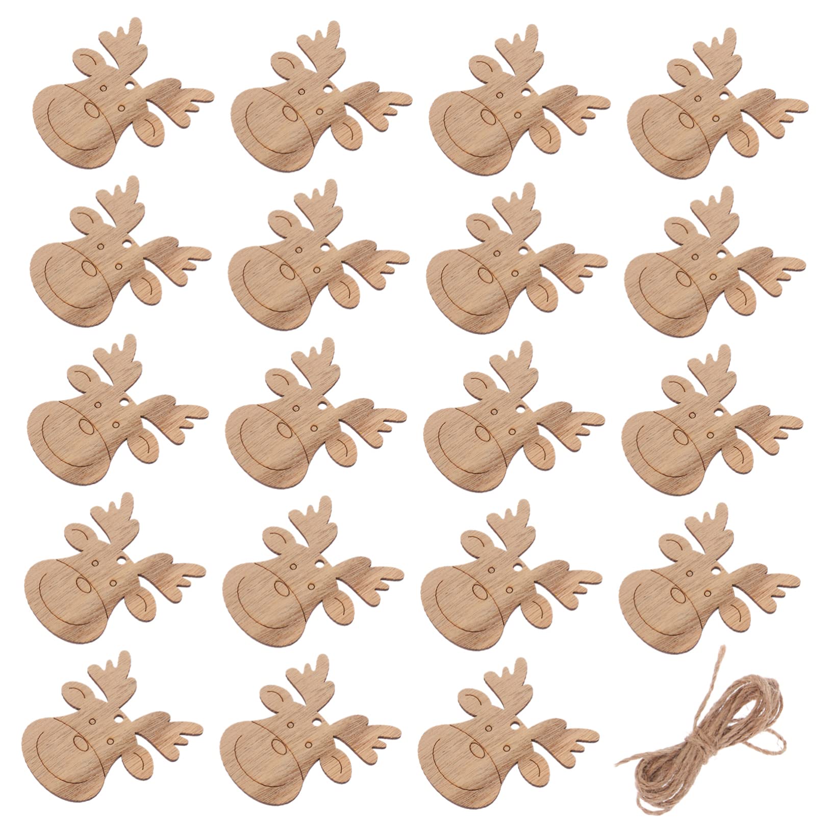 EXCEART 20 Piezas Ciervo De Navidad Colgante De Madera DIY Adornos Navideños Árbol De Navidad Recortes De Reno De Madera Cabeza De Ciervo Recortes De Madera Decoración De Navidad