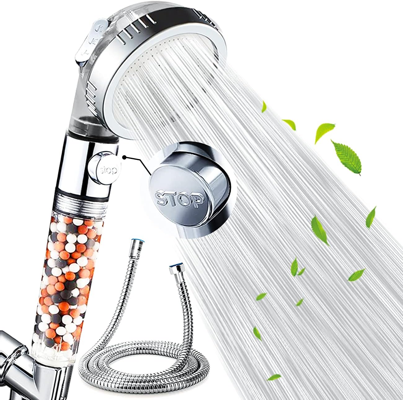 Nosame Shower Head Ⅲ with Hose and Braket，High Pressure Water Saving 3 Mode with ON/Off Pause Function Spray Filter Filtration RV Handheld Showerheads 1.6 GPM for Dry Skin & Hair Spa