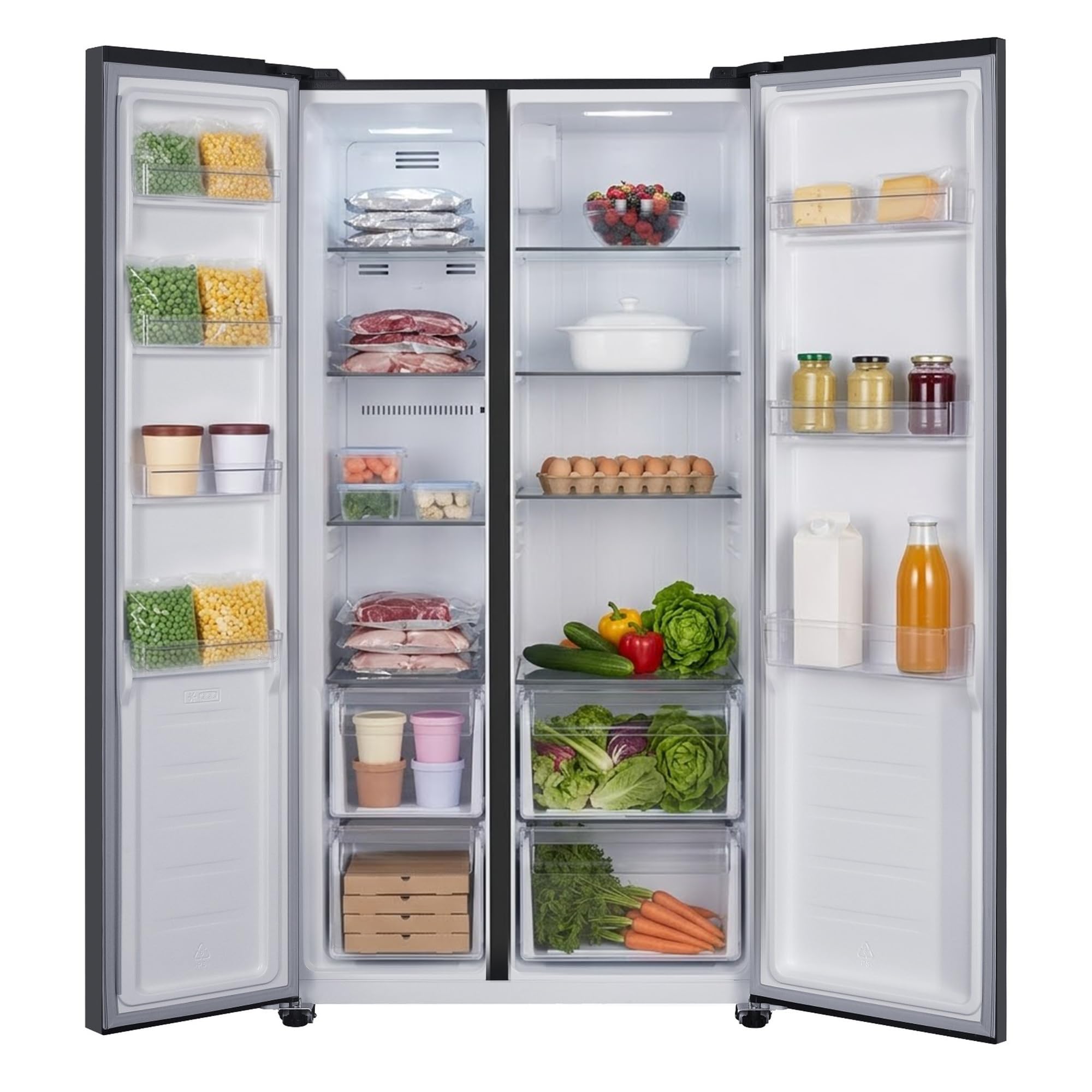 Side-by-Side Kühlschrank 442 L – Total No Frost, Inverter-Kompressor, Super Cooling & Super Freezing – amerikanischer Kühlschrank mit Doppeltür, Energieeffizienzklasse E – HSBS-HM442NFINVDGE