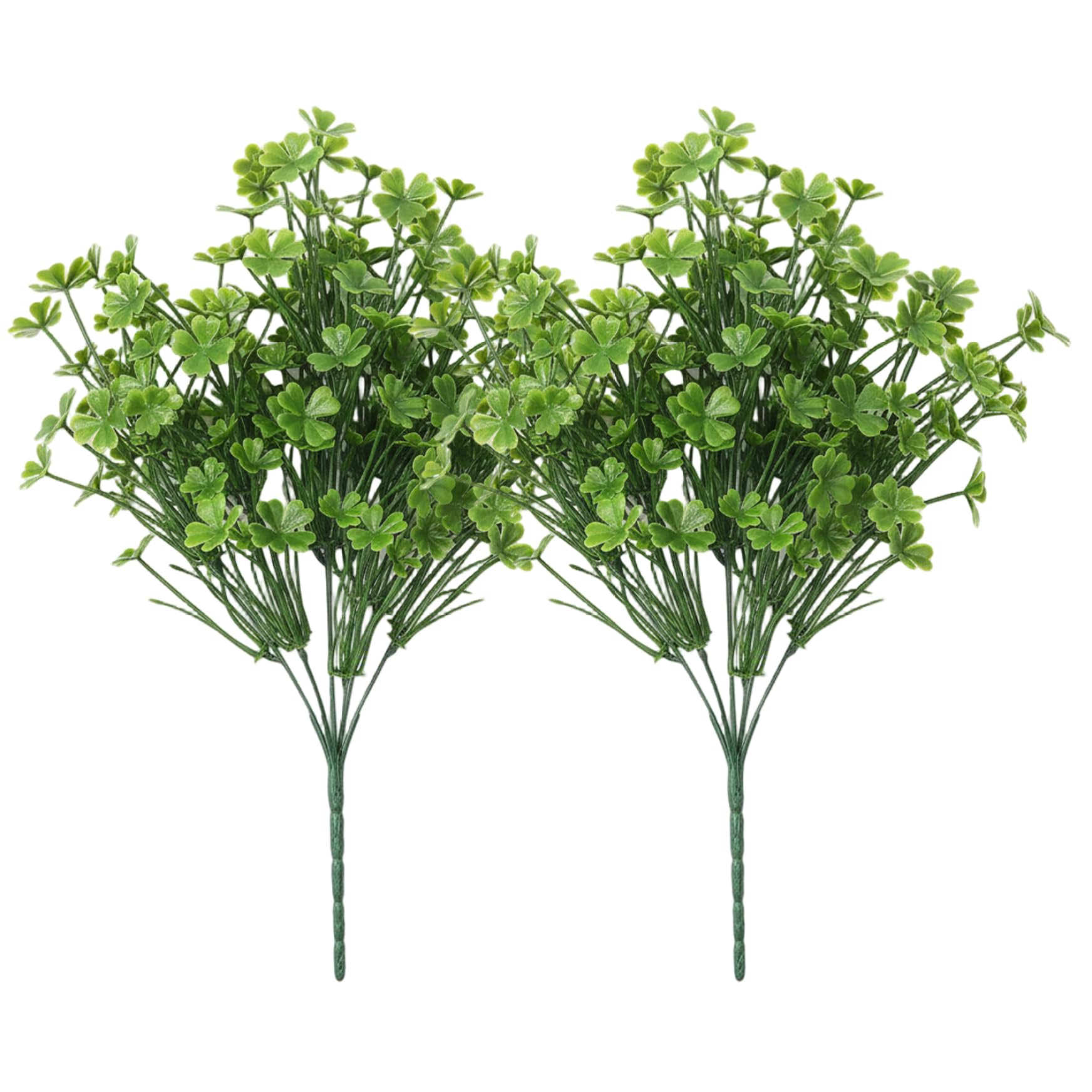 Ginwrek Artificial Stems 2-Pack Shamrock Plant, Realistic Faux Stems for Home Decor, Green Artificial Greenery Arrangement