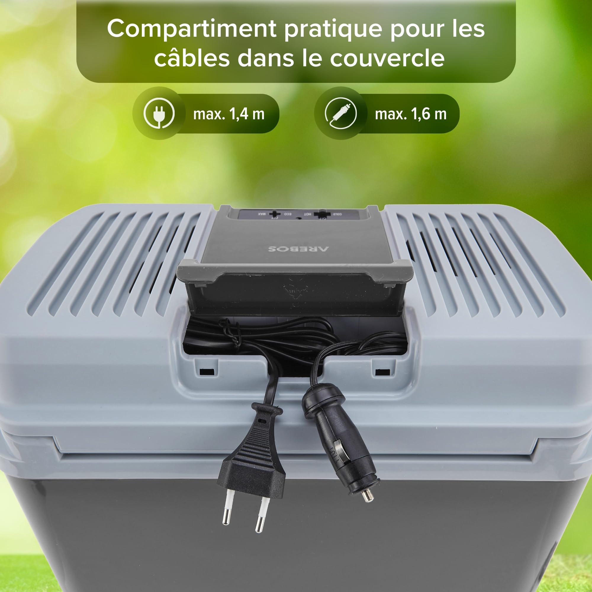 Arebos Glacière 20 litres | pour Refroidir et Garder au Chaud | Mini réfrigérateur | Glacière thermoélectrique | avec Mode ECO | 12/230 V pour Voiture et Prise électrique | Anthracite