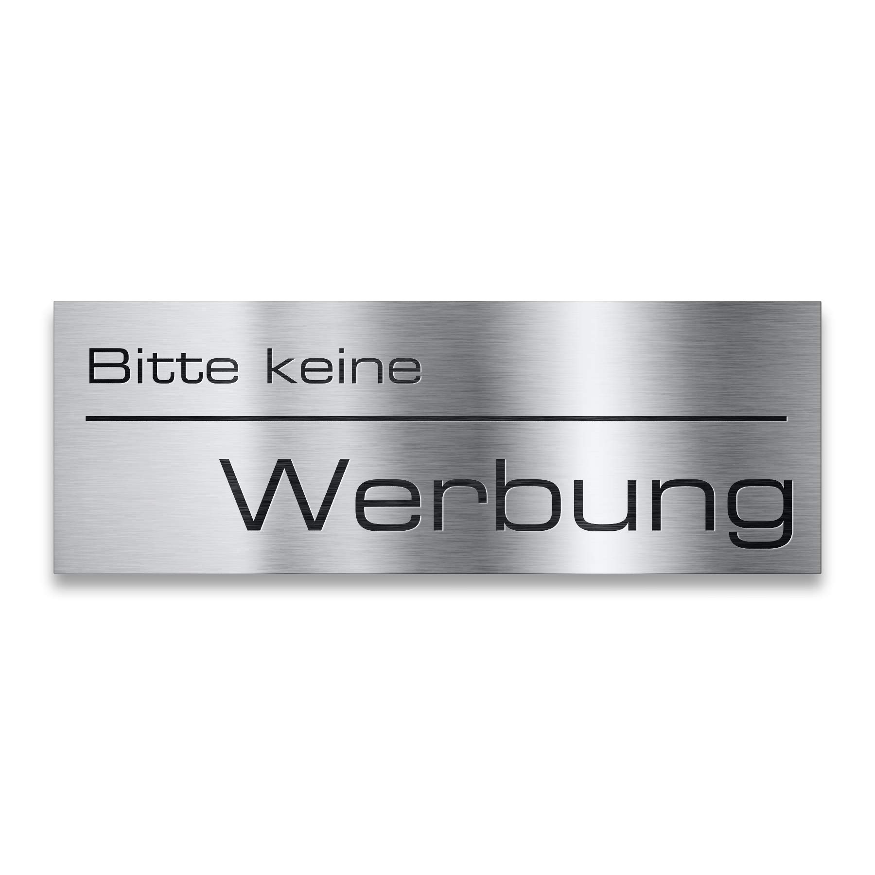 Metzler Briefkastenschild "Bitte keine Werbung" aus V2A Edelstahl - Türschild mit selbstklebender Rückseite & Lasergravur - Größe: 8,5 x 3 cm