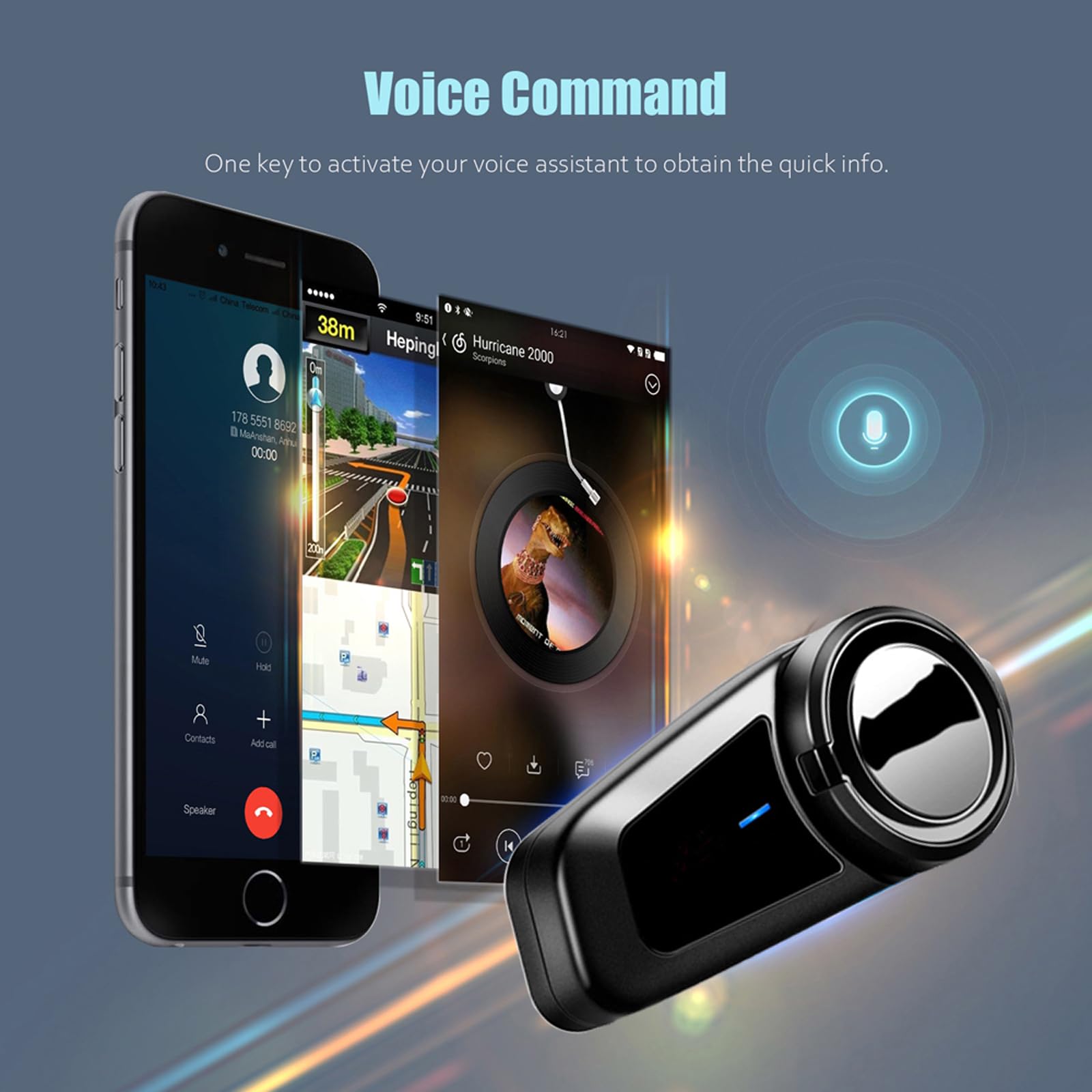 QSPORTPEAK M2 Intercomunicador Casco Moto, Sistemas de Comunicación Bluetooth para Motocicletas para 6 Jinetes/Rango 1000m, Bluetooth 5.1/CVC & ENC Cancelación de Ruido,Compartir música,2 Pieza