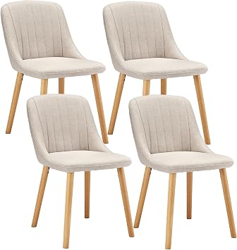 Dining Chairs Set of 4 Polyester Chairs for Living Room with Wood Legs Upholstered Kitchen Chair, Beige