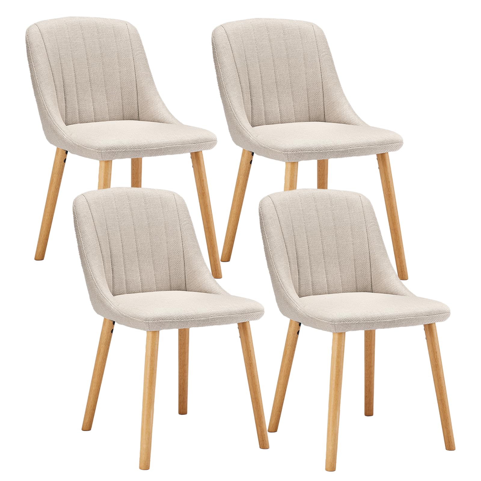 Juego de 4 sillas de comedor de poliéster para sala de estar con patas de madera, silla de cocina tapizada, color beige