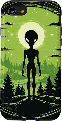 Vista 31 de iPhone 14 Pro Cute Green Alien Head UFO Space Face Alien Case