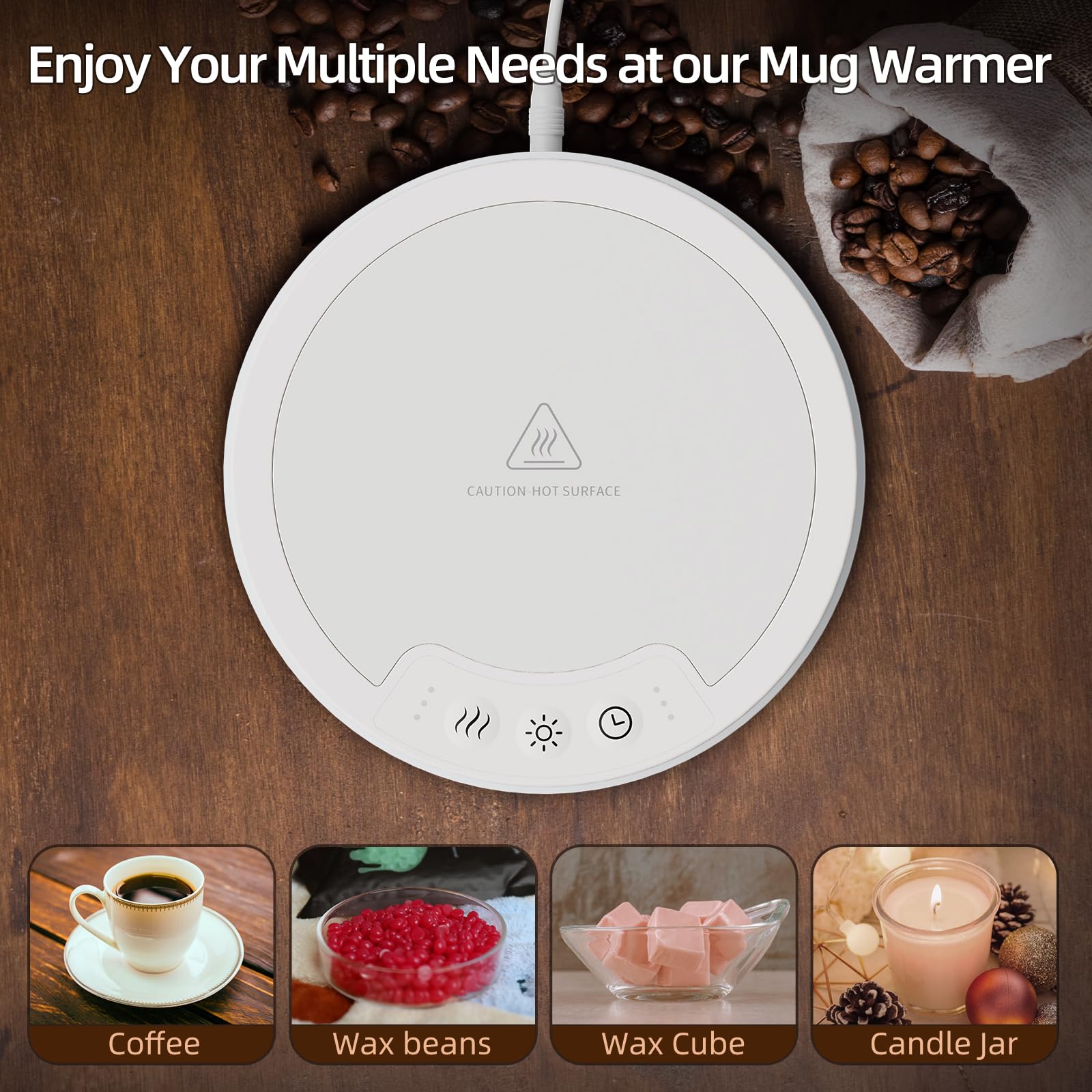 INXDOLHOM Scaldacera, Scalda Tazza con 7 Colori LED Cambiatore di Luce, Arrestatore Automatico, Scaldatore Candela Intelligente con 3 regolazioni di Temperatura,Lampada scalda Candela (Bianco)