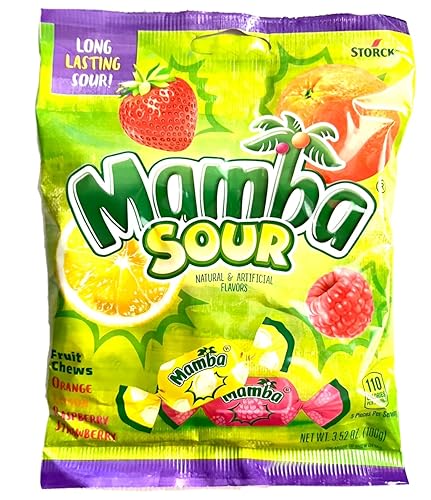 Mamba Sour, masticables de frutas, dulces, naranja, limón, frambuesa, fresa