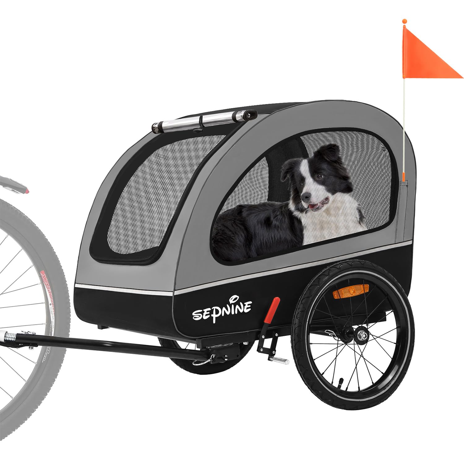 Sepnine Pets L Hundeanhänger für Fahrrad,Fahrradanhänger Hunde,Mit Reflektor und Bremse,600D Oxford Canvas Geschützt vor Regen,Maximale Belastung 40kg