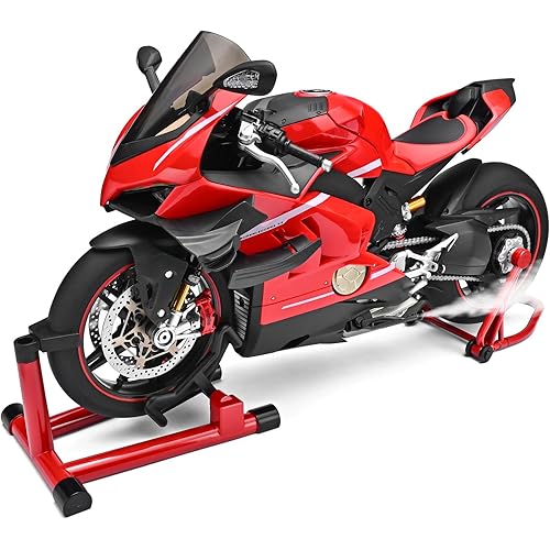 Motorcycle Model Kits for Adults Die Cast Motorcycles V4S 1:7 Scale Alloy Motorcycles Model Kit Toy motorcycles That Can Be Started and Spray Power Motos De Coleccion Gifts for Motorcycle Lovers