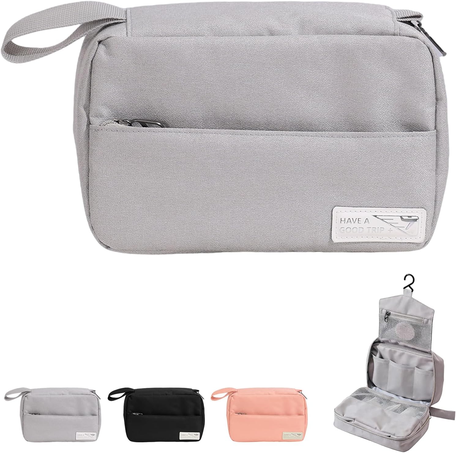 FabDay Travel Toiletry Bag with Hanging Hook Water-Resistant Cosmetic Case Makeup Bag Portable, Travel-Sized Container for Men, Silver Gray