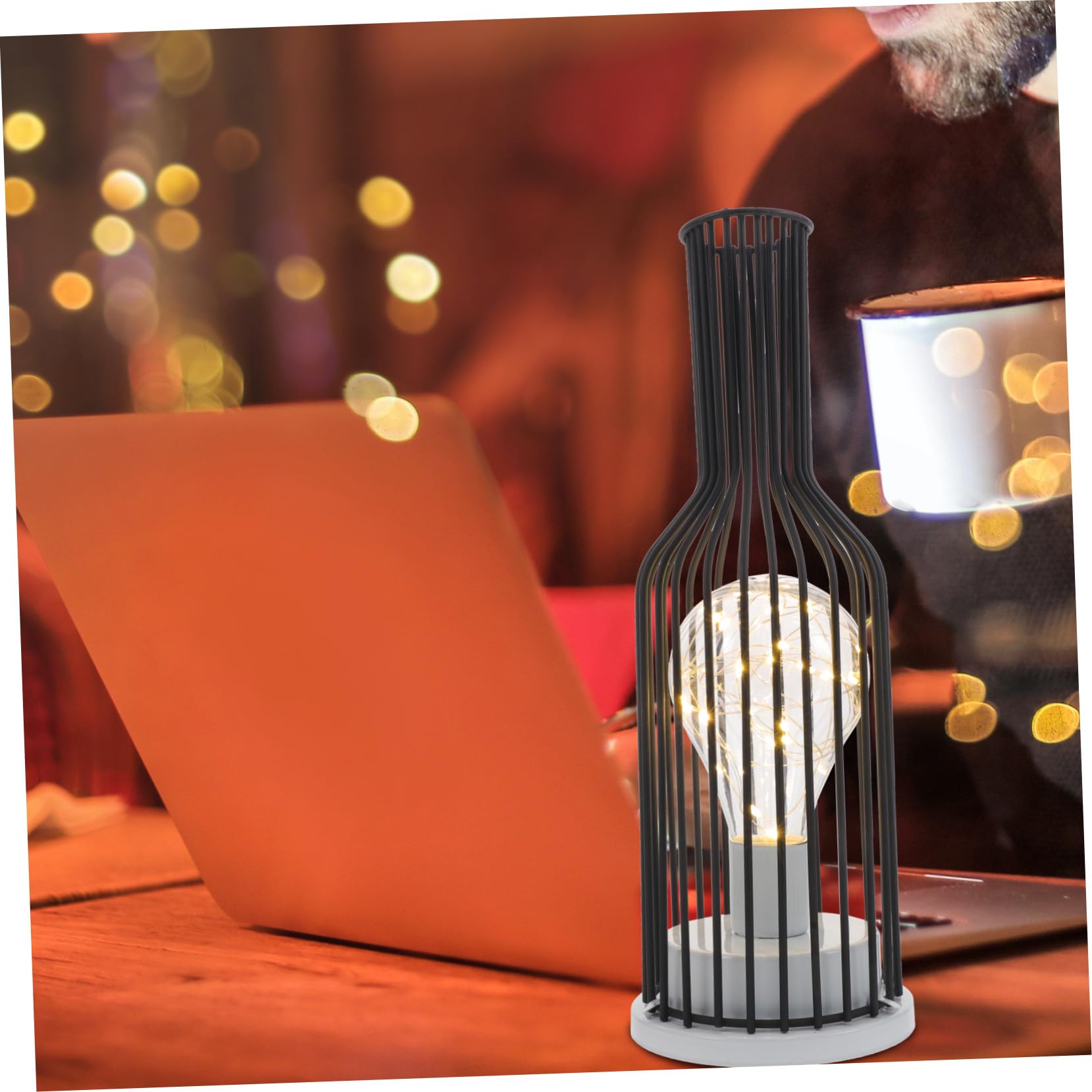 Lampada Decorativa per Bottiglia di Vino in Ferro e Abs Nero