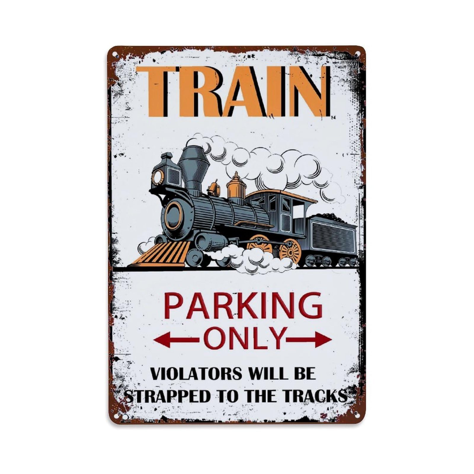 Jdfenggu Vintage Train Parking Only Sign Retro Metal Tin Sign, Metal Poster For Bar, Home, Man Cave, Kitchen, Laundry Room Art Decor 8X12 Inch