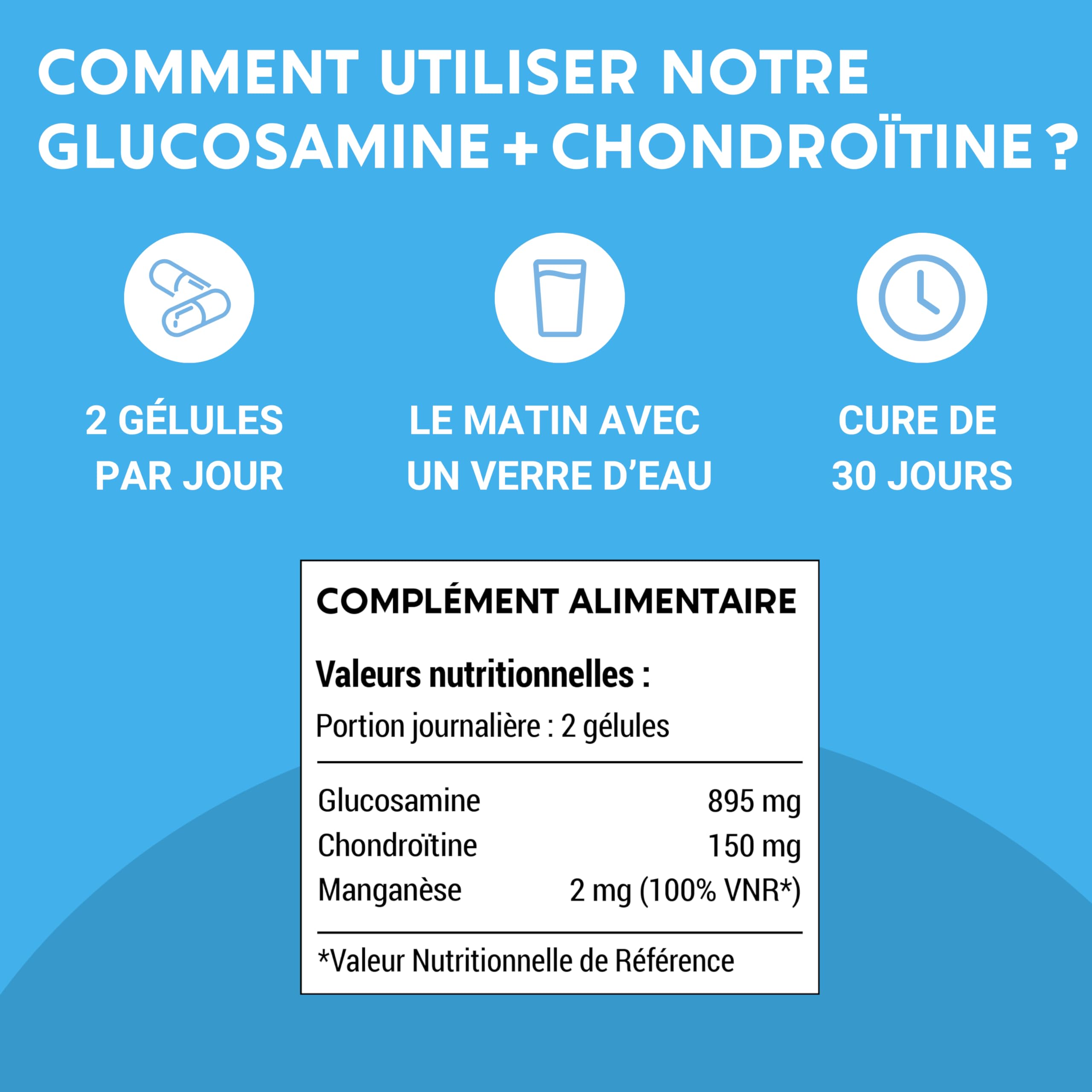GLUCOSAMINE + CHONDROÏTINE | Articulations douloureuses, Mobilité | 60 gélules | Complement alimentaire | Fabriqué en France | Glucosamine chondroïtine