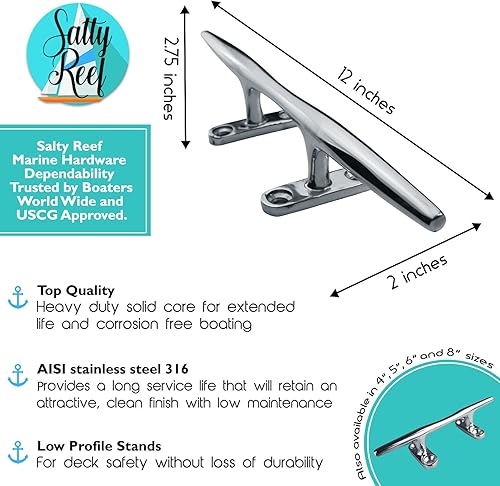 Miniatura 6 de Salty Reef Deck Cleat Heavy Duty Polished 316 Marine Grade Stainless Steel