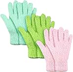 Patelai 3 Pairs Microfiber Plant Dusting Gloves Leaf Cleaning Gloves for Indoor Plants, Blinds, Furniture, House(Medium,Green Yellow, Water Blue, Pink)