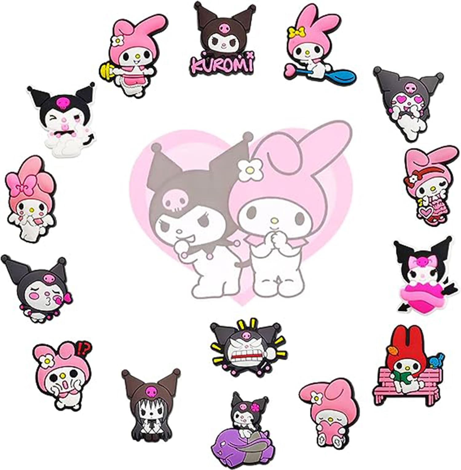 Excefore20 PCS Shoe Charms for Girls Kids Women Teens, Girly Cute Kawaii Shoe Pins Accessories Decorations, Party Favors Birthday Gifts Cute Stuff (Kuromi+Melody)