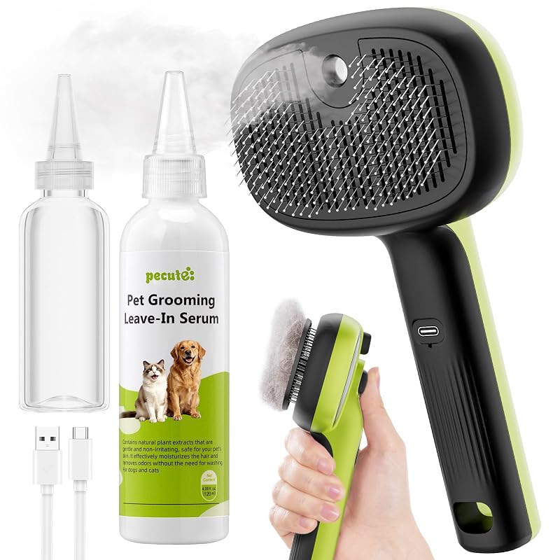 Escova Autolimpante com Névoa Fria e Condicionador sem Enxágue Pecute para Gatos e Cães Verde Cool Mist 120 mL