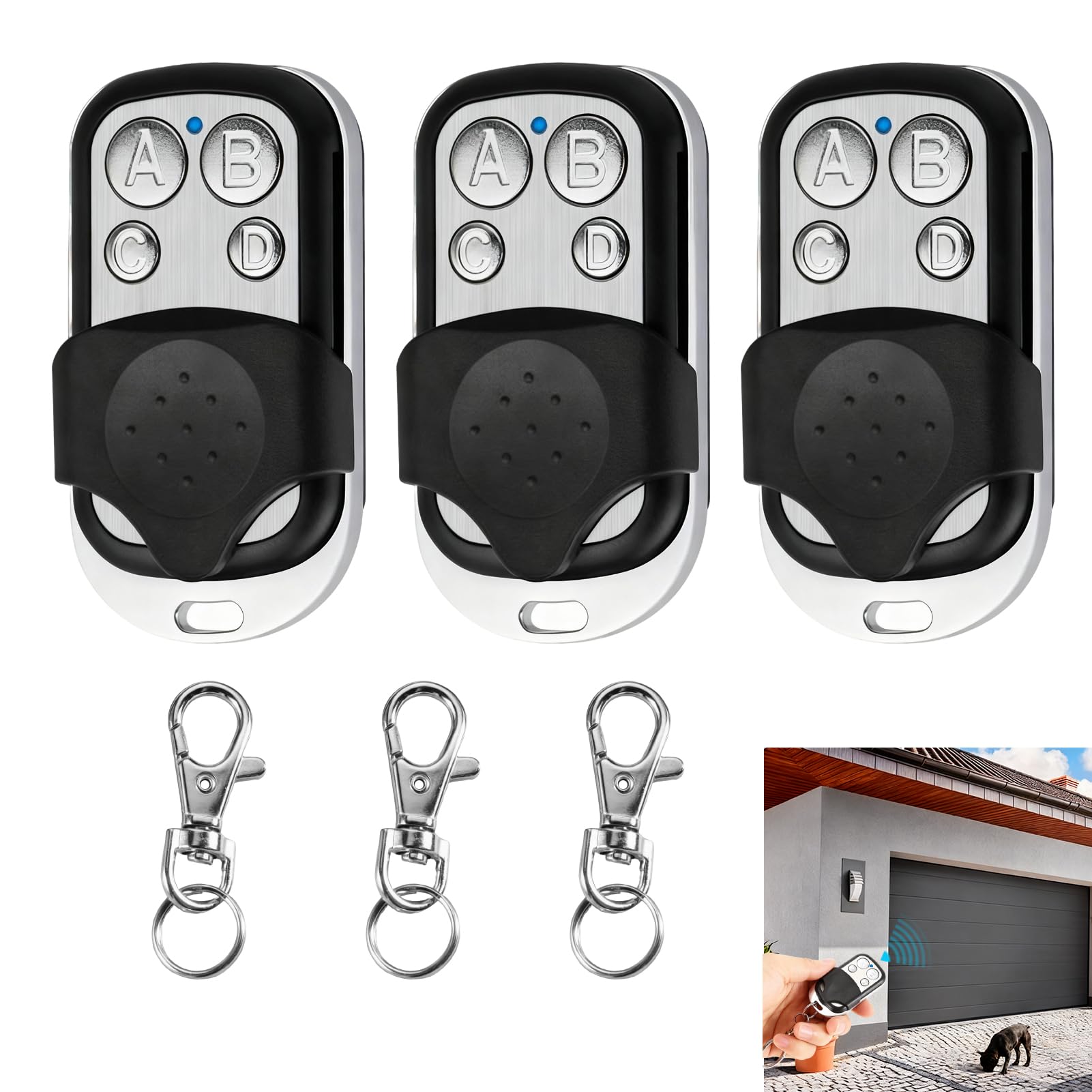 3 PCS 433MHz Universal Garage Door Remote Control, Gate Remote Control Fob Automatic Opener Copy Key with 4 Programmable Buttons, Wireless Cloning for Doors Electric Gates Security Systems Automation