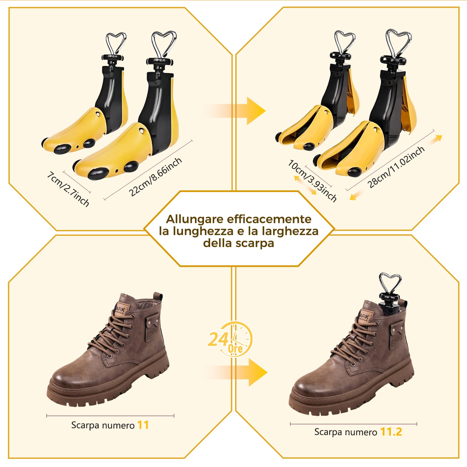 2 Pezzi Allarga Scarpe Uomo Donna - Forme per Scarpe a 4 Direzioni Tendiscarpe Regolabili in Larghezza e Lunghezza Ideali per Scarpe Troppo Strette Adatti a Tutte le Misure