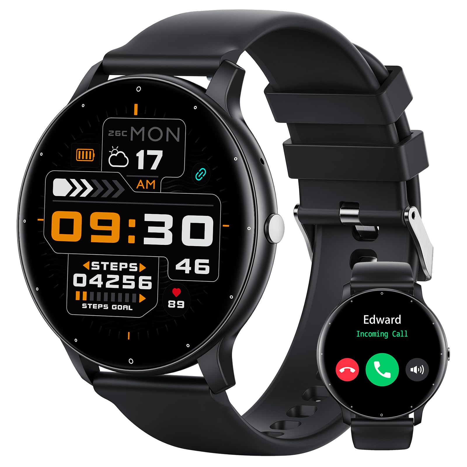 TIFOZEN Smartwatch Hombres Mujeres con Llamadas, 1,39" IP68 Reloj Deportivo Pulgadas, Notificaciones/Reproductor Música, Frecuencia Cardíaca/SpO2/Sueño Monitor para Android iOS Negro