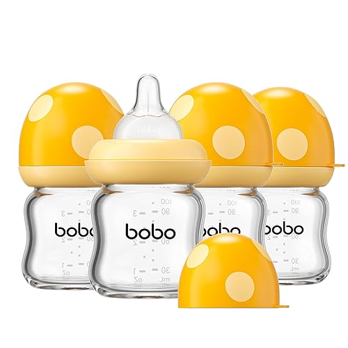 Miniatura 31 de YOHKOH Biberón de vidrio natural con pezón de respuesta natural, biberones anticólicos para recién nacidos, biberón con tapa de hongo de cuello