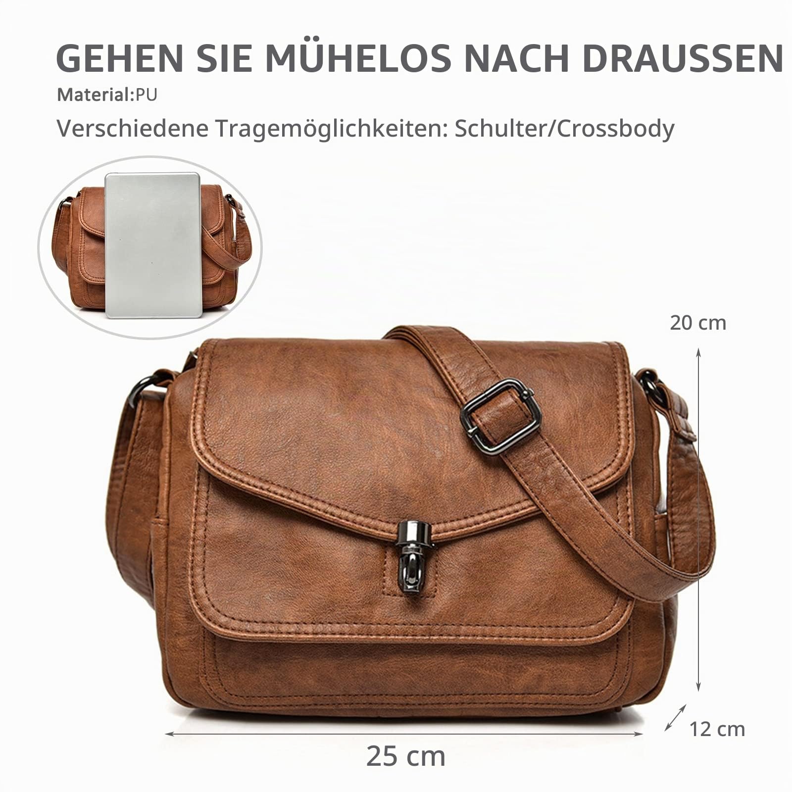 NICOLE & DORIS Damen Umhängetasche Mehreren Taschen Handtaschen Crossbody Retro Schultertasche PU Leder Frauen Satchel Tasche Leichte Messenger Bag Braun