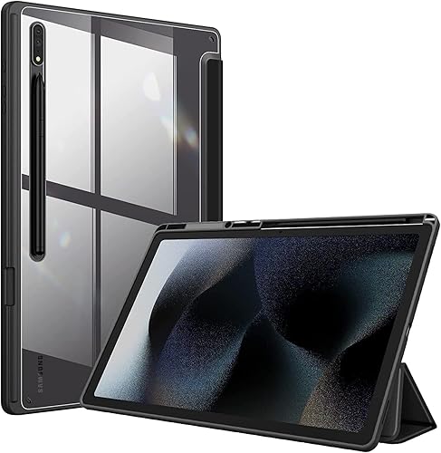 Miniatura 9 de Funda para Galaxy Tab S9/S10 Ultra 14.6, carcasa trasera transparente dura, parachoques de TPU suave flexible con soporte para bolígrafo, funda Azul