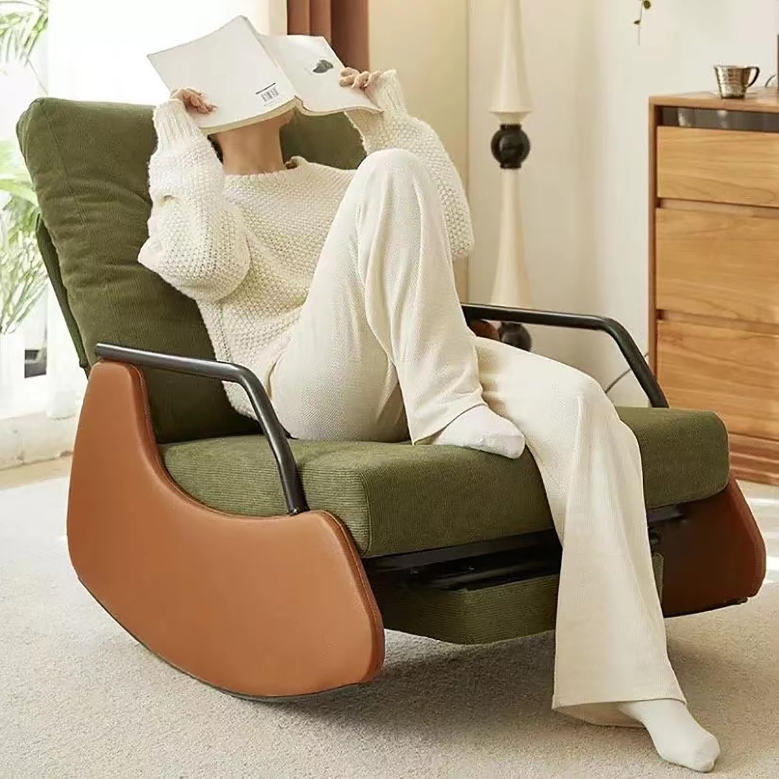 Mecedora tapizada contemporánea con marco de madera maciza para sala de estar, dormitorio y oficina, sillón moderno para lactancia y descanso