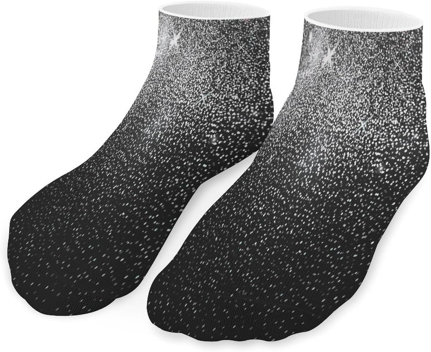 Shiny Silver Glitter Ankle Socks for Men Women 5 Pairs Casual Breathable Low Cut Socks Cushioned Thin No Show Sock Athletic Running Short Sock
