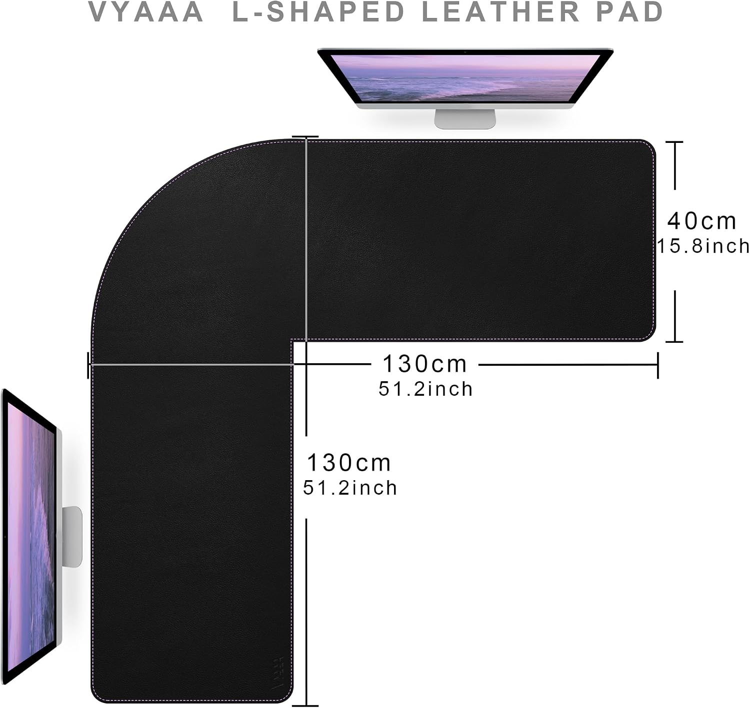 Vyaaa 51 inch L Shaped Desk Mat, Black Leather Corner Desk Pad Mouse Pad image 2