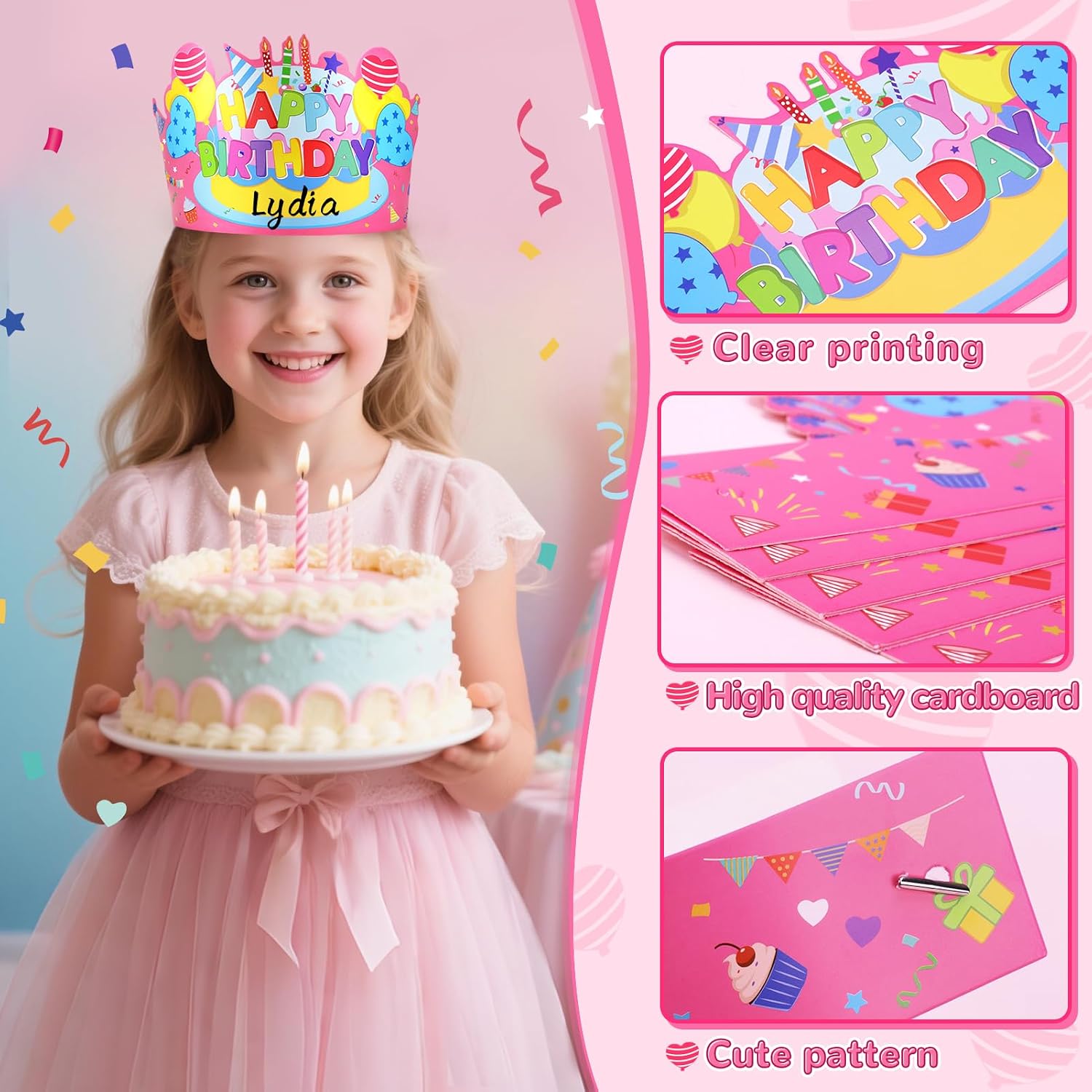 VEKDA 30 Pcs Birthday Crowns for Kids Classroom,Colorful Paper Happy Birthday Hats for Students School Party Supplies image 2
