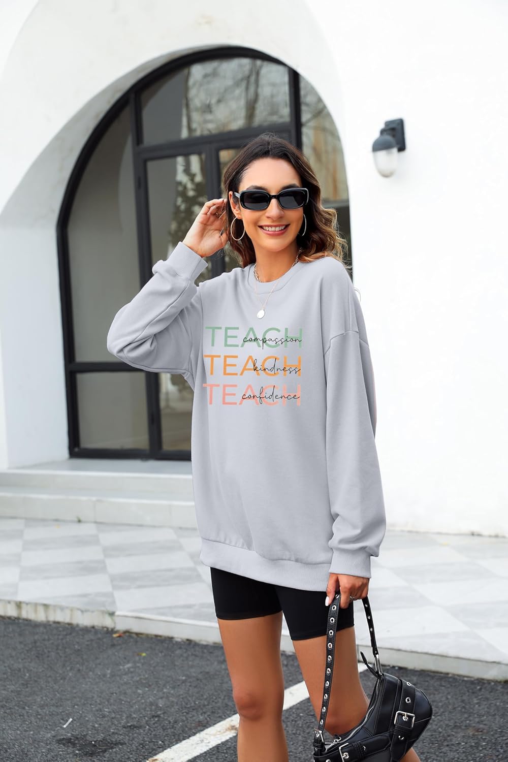 MOUSYA Teacher Sweatshirt Women Teach Compassion Kindness Confidence Shirts Casual Long Sleeve Pullover Tops - Image 5