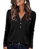 DouBCQ Women's Tops Long Sleeve V Neck Shirts Dressy Casual Blouses Trendy Basic Tunic Tees