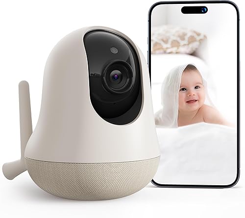 nooie Monitor de bebé 5G mejorado con WiFi, monitor de cámara de bebé 2K, panorámica e inclinación de 360 grados, visión nocturna HD, sensor de