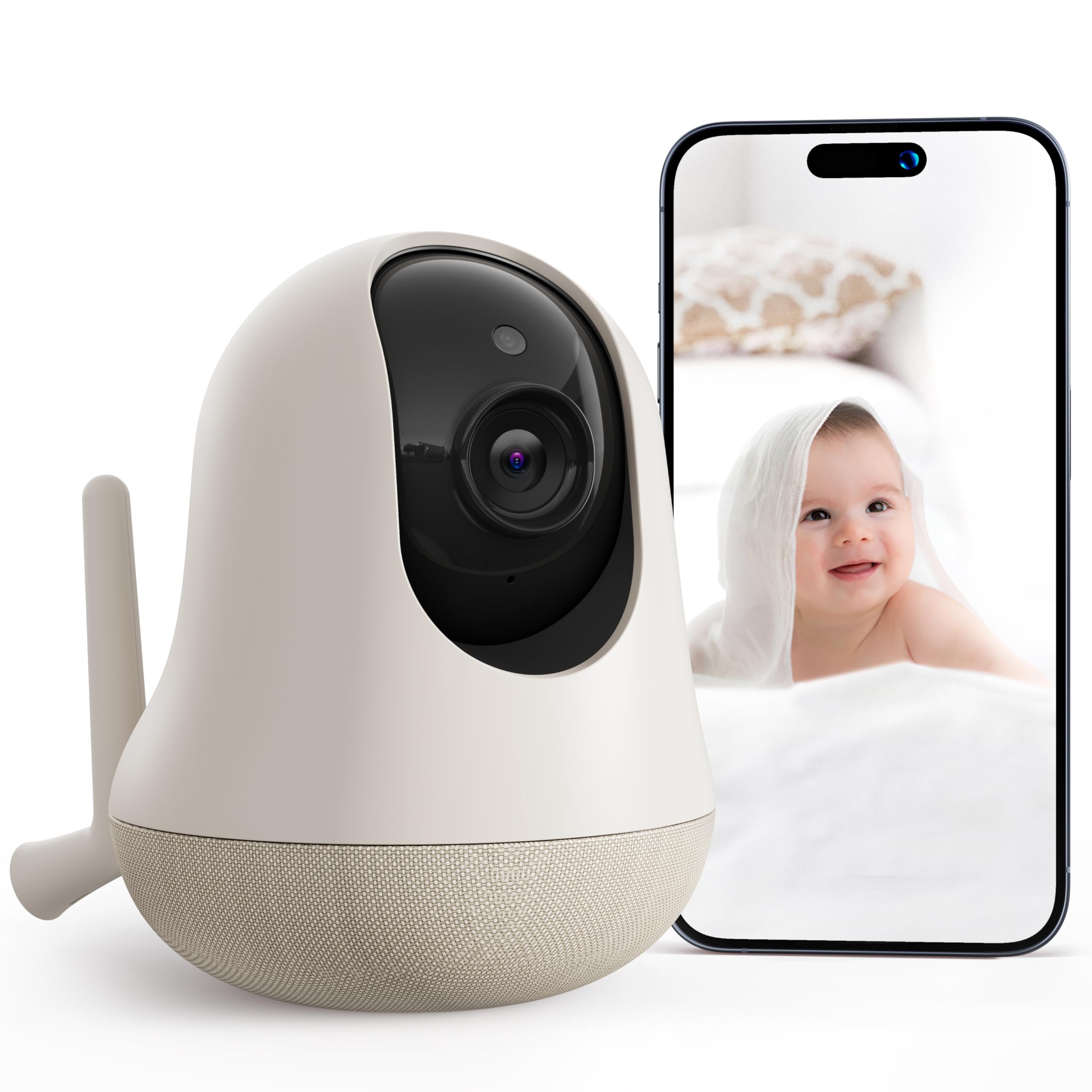 nooie Upgrade 5G Baby Monitor WiFi Smartphone, 2K Baby Camera Monitor 360 Pan & Tilt, HD Night Vision, Temperature Sensor, AI Motion Track, Two-Way Audio, Cry/Sound/Motion Detection, Works with Alexa