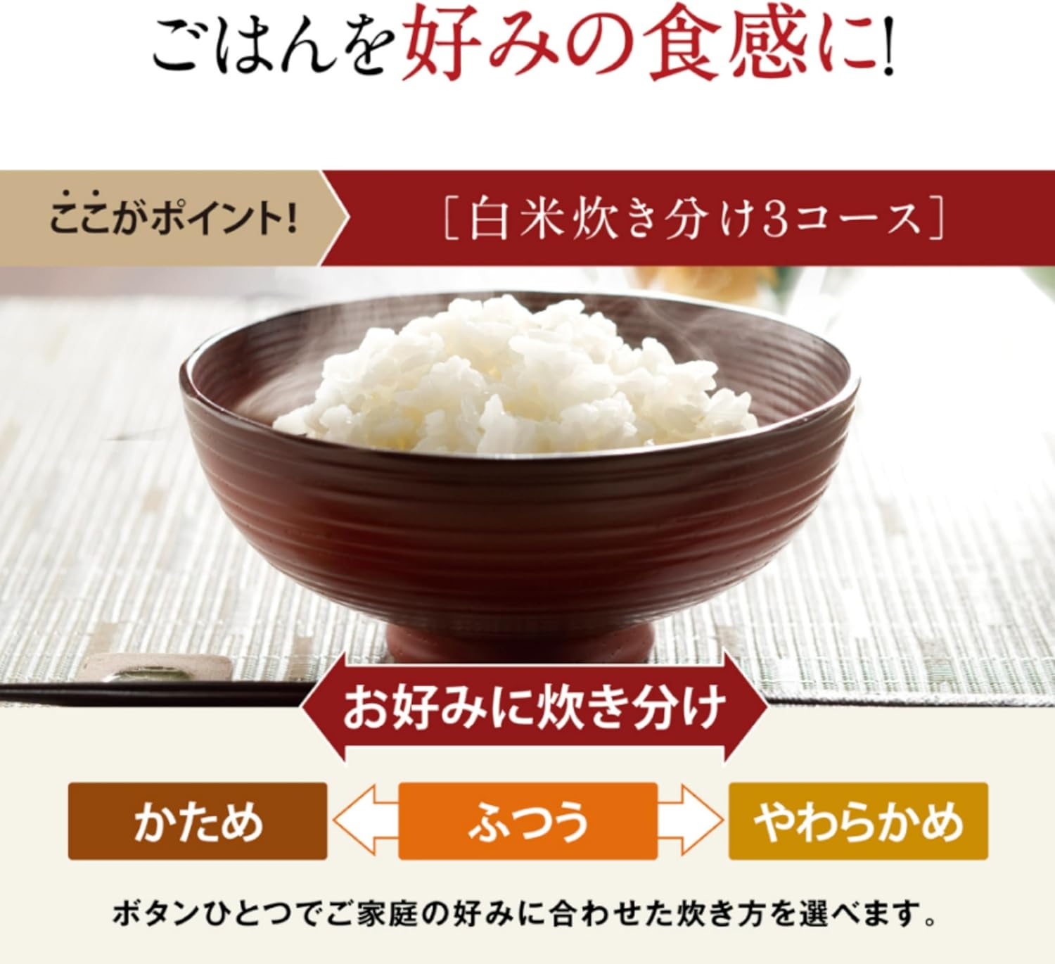 White Rice Cooking Separation 3 Courses selection