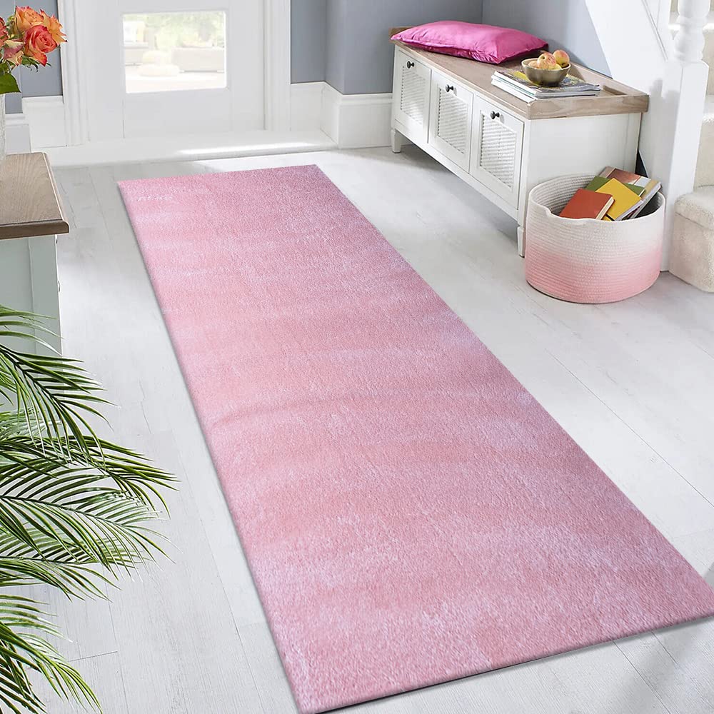 Luxury Soft Indoor Plush Shaggy Fur Area Rug for Bedroom Livingroom - Non Slip Backing Dense Pile Non Shed Long Carpet Runner for Hallways, Hall and Living Room - 80 x 150 cm, Pink