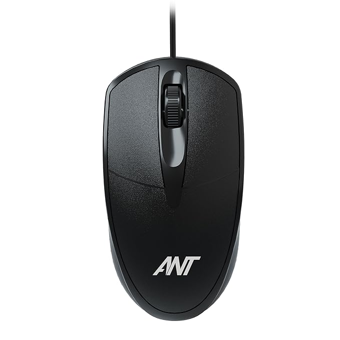 Ant Globe 10 Wired Optical Mouse with 1200 DPI, USB Connectivity, Lightweight Design, Durable 3 Buttons, Compatible with Windows/Mac/Linux_Black