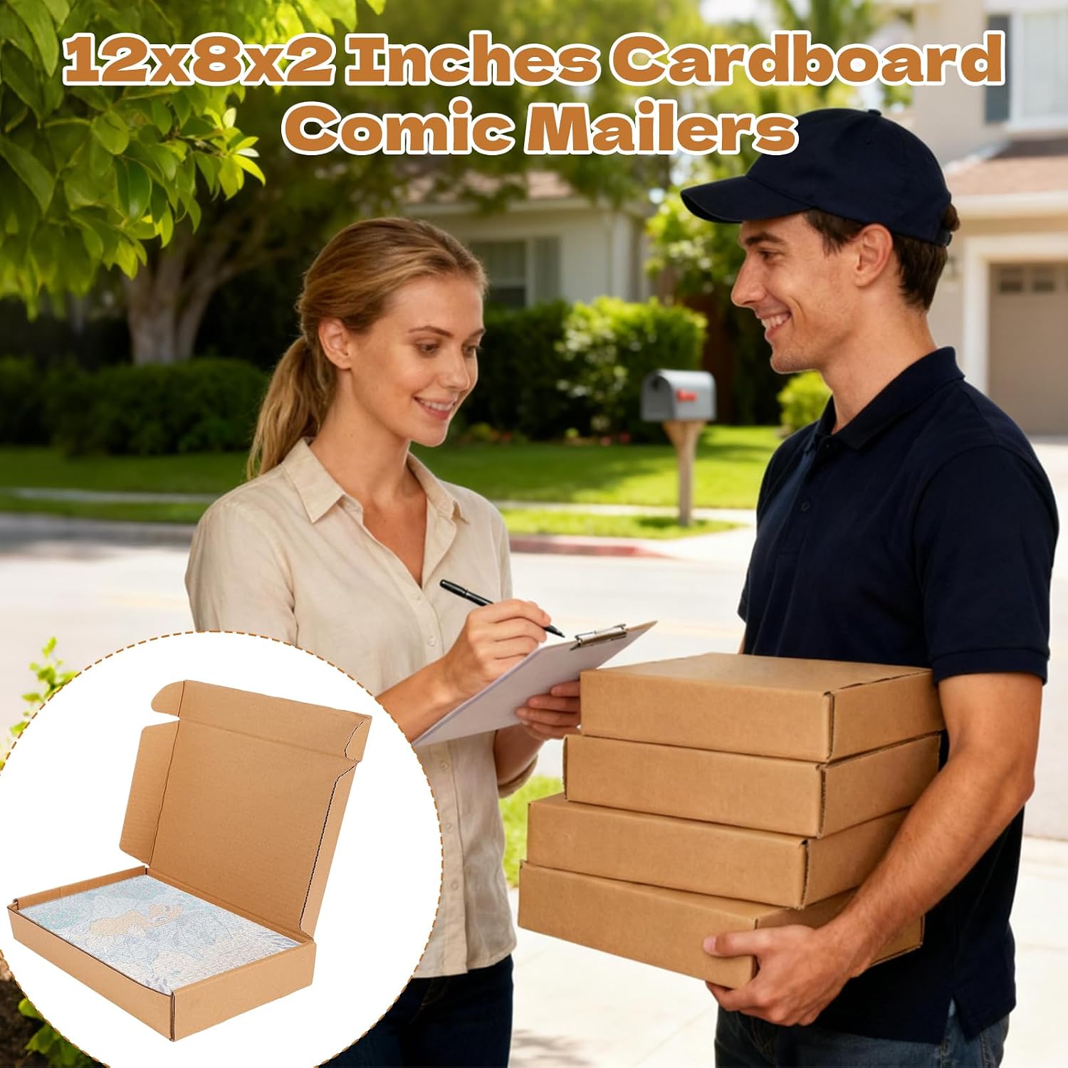 30 Pack Comic Book Mailers, 12x8x2 Inches Flat Cardboard Comic Mailers with 30 Bubble Bags, Corrugated Shipping Boxes, Easy Fold, Crush Proof, Mailer Boxes for Comic Books, Manga, Literature