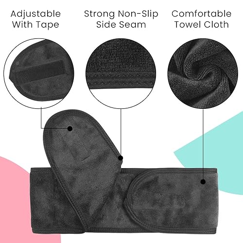 Miniatura 2 de BLAQ Diadema de spa para mujer, ultra suave, ajustable, con cierre de cinta, envoltura elástica para la cabeza para baño, ducha, máscara facial, yoga