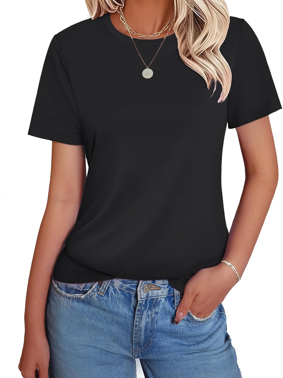 Womens Short Sleeve Cotton Shirts Crewneck Summer Tops Casual Cute Basic Tee Tshirt Spring Clothes Outfits Trendy