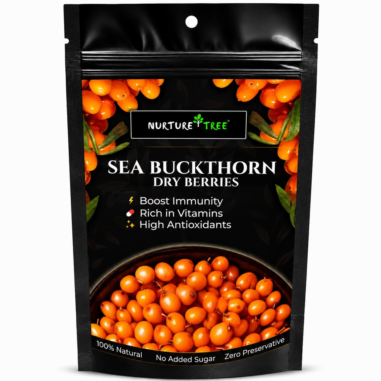 Nurture Tree Sea Buckthorn Dried Berries | Sun-Dried Superfood for Energy & Immunity | Natural & Unsweetened | Rich in Omega 3-6-7-9, Vitamin C & E | Supports Skin, Gut & Heart Health | No Preservatives (100gm)-image-21