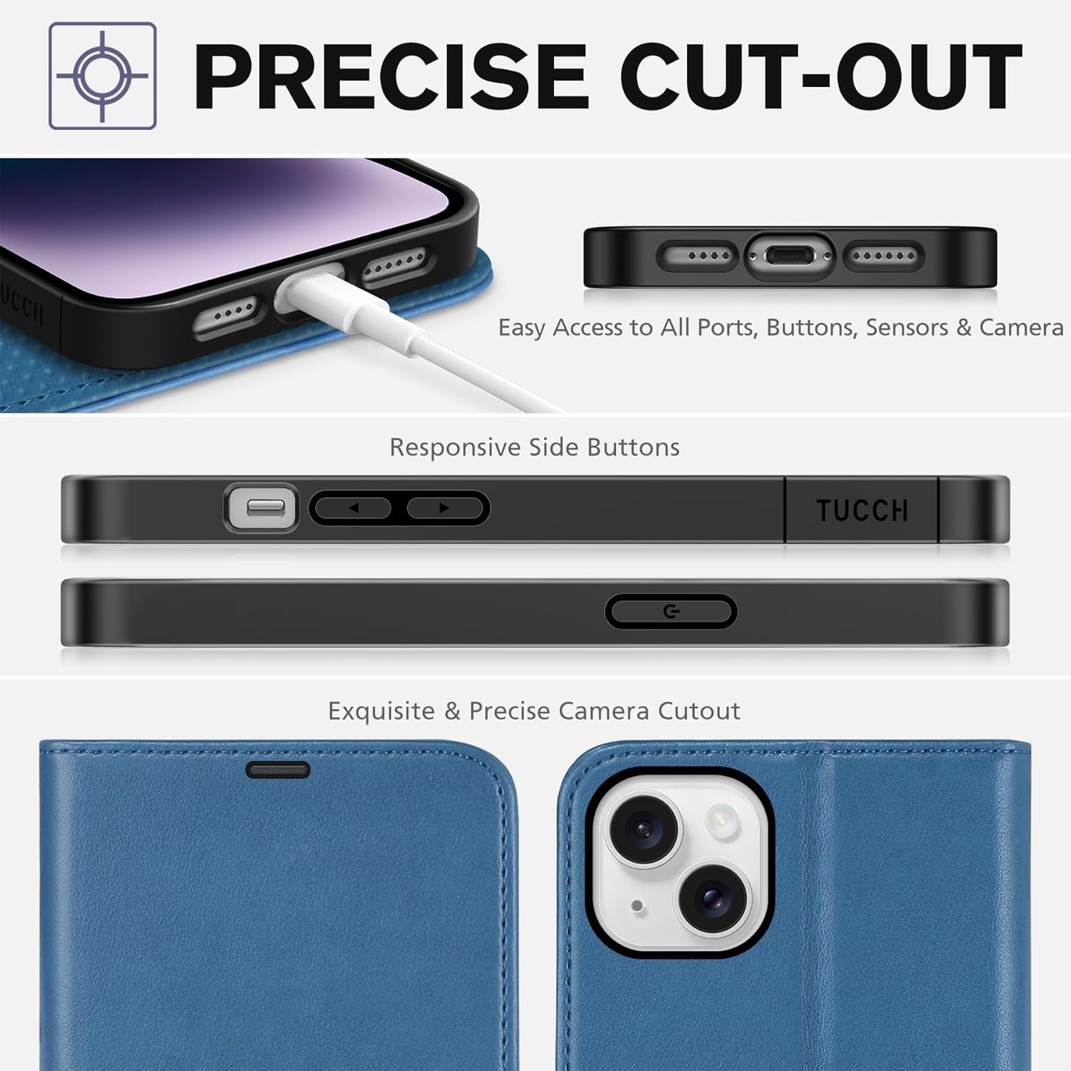 TUCCH Wallet Case for iPhone 14 Plus 6.7", Magnetic PU Leather Stand Flip Cover with 4 Card Slots [RFID Blocking] Folio [TPU Shockproof Interior Case] Compatible with iPhone 14 Plus, Lake Blue