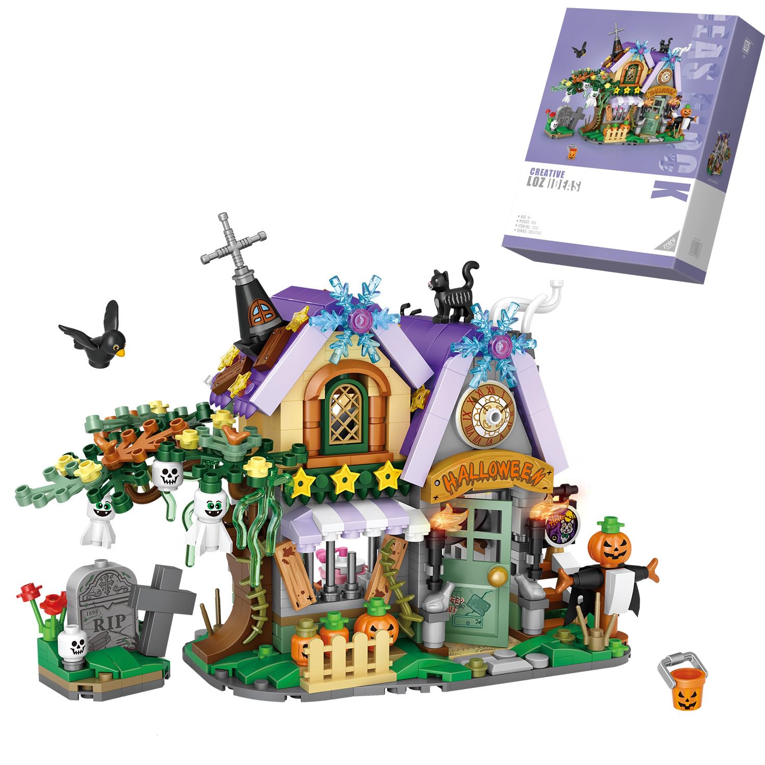 Mini Bricks Halloween Haunted House Mini Building Block Kits Toys - 783 Pieces Ghost Vampire Building Kit for Kids, Halloween Displayable Model Haunted House Party Gift for Boy Girl 6-14 Years Old