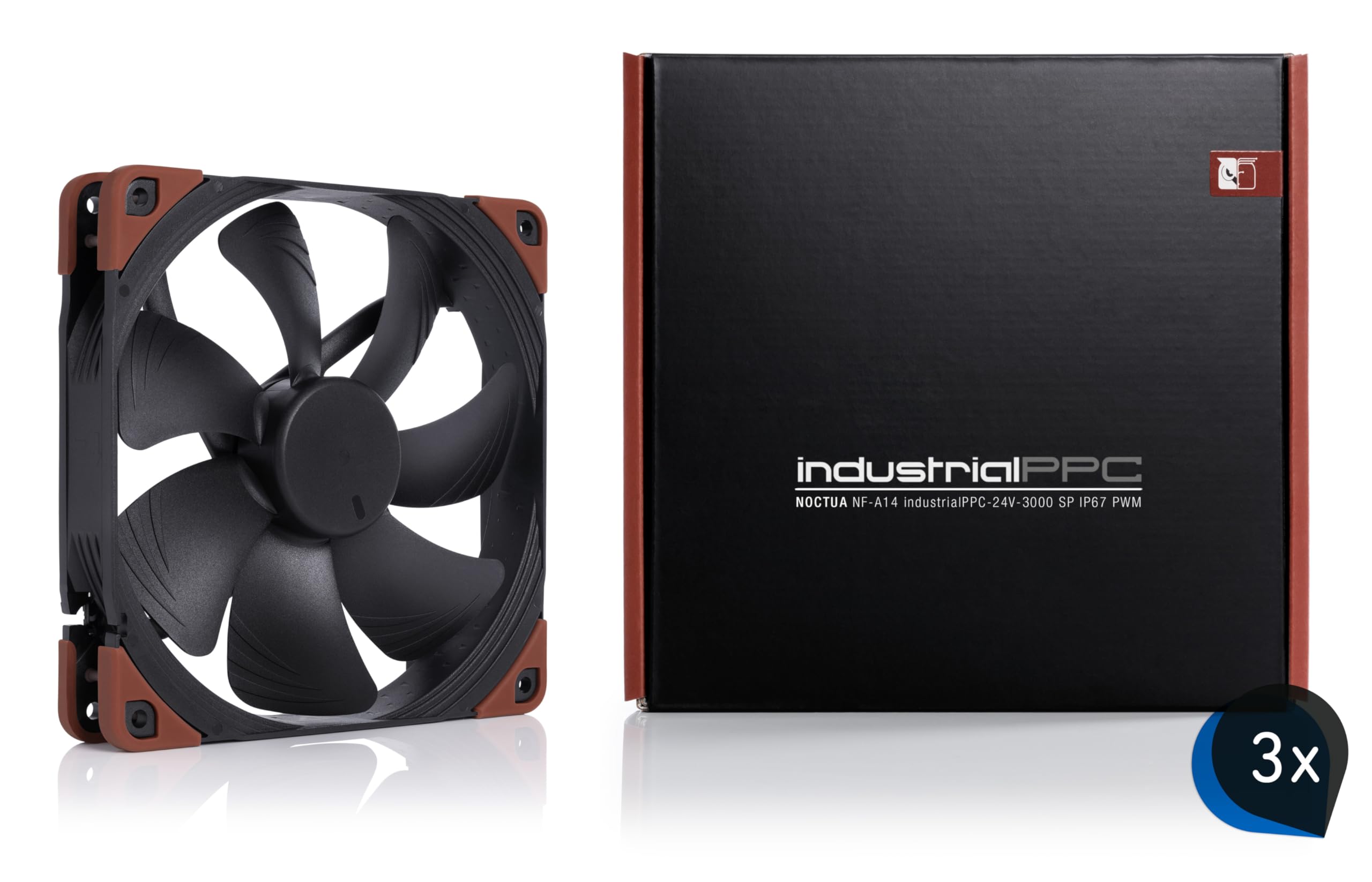 Noctua Paquete: 3x NF-A14 industrialPPC-3000 PWM, Ventilador Resistente, 4 Pines, 3000 RPM (140 mm, Negro)