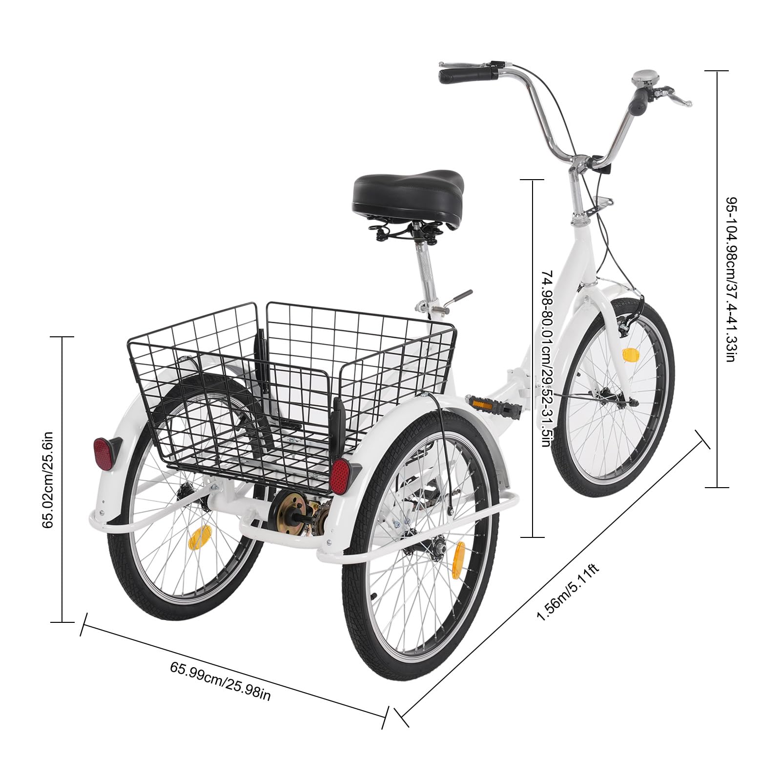 Triciclo pieghevole da 20 pollici, triciclo per adulti, Triciclo per adulti con cestino, per diverse strade