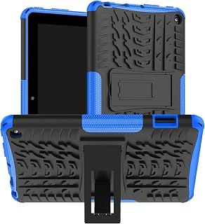 Maomini for New Kindle Fire 7 Case 2022 Release 12th Generation,Kickstand Heavy Duty Armor Defender Cover (Blue-Black)