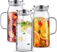 Vista 13 de Bivvclaz Jarra de vidrio pequeña de 1.2 litros y 40 onzas con tapa y asa, jarra de vidrio para agua caliente/fría, jarra de té helado para café